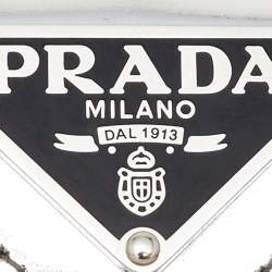 Pre Owned Prada Silver Patent Leather Triangle Logo Brooch