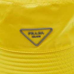 Pre Owned Prada Yellow Triangle Logo Nylon Bucket Hat XL