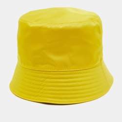 Pre Owned Prada Yellow Triangle Logo Nylon Bucket Hat XL