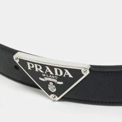Pre Owned حزام برادا جلد سافينو أسود بمشبك مثلث 90 سم