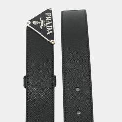 Pre Owned حزام برادا جلد سافينو أسود بمشبك مثلث 90 سم
