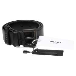Pre Owned Prada Black Leather Buckle Belt 85 CM