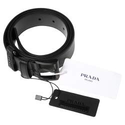 Pre Owned Prada Black Leather Buckle Belt 85 CM