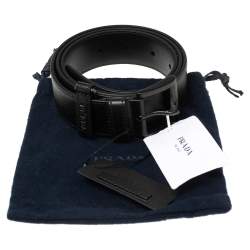 Pre Owned Prada Black Leather Buckle Belt 85 CM