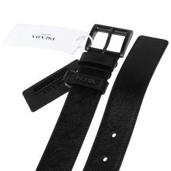 Pre Owned Prada Black Leather Buckle Belt 85 CM
