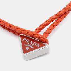 Prada Papaya Braided Nappa Leather Logo Bracelet