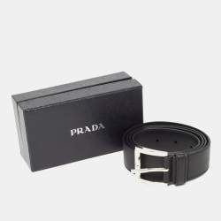 Prada Black Saffiano Leather Reversible Belt 95CM