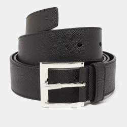 Prada Black Saffiano Leather Reversible Belt 95CM