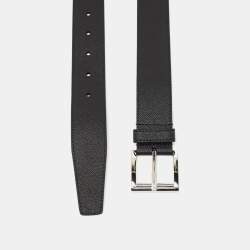 Prada Black Saffiano Leather Reversible Belt 95CM
