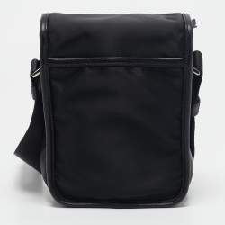 Prada Black Leather and Re-Nylon Flap Messenger Bag