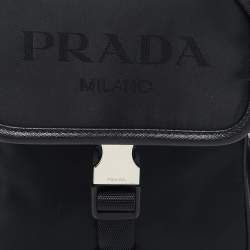 Prada Black Leather and Re-Nylon Flap Messenger Bag