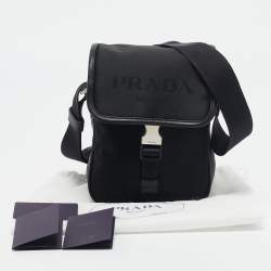 Prada Black Leather and Re-Nylon Flap Messenger Bag