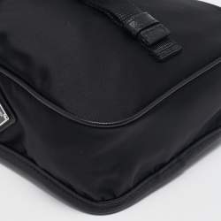 Prada Black Leather and Re-Nylon Flap Messenger Bag