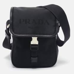 Prada Black Leather and Re-Nylon Flap Messenger Bag