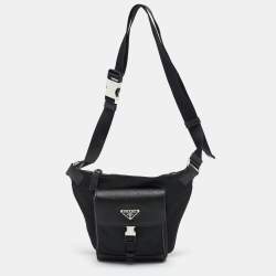 Prada Black Re-Nylon and Saffiano Leather Shoulder Bag