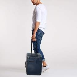 Pre Owned Prada Blue Saffiano Leather Travel Rolling Trolley Luggage