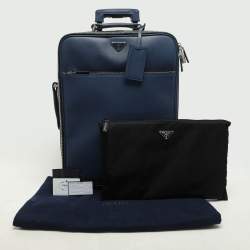 Pre Owned Prada Blue Saffiano Leather Travel Rolling Trolley Luggage