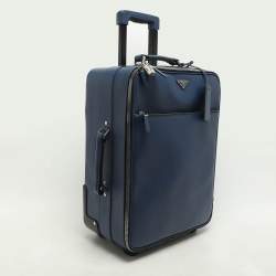 Pre Owned Prada Blue Saffiano Leather Travel Rolling Trolley Luggage