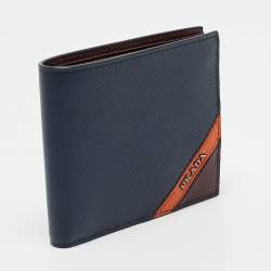 Prada Navy Blue Leather Logo Bifold Wallet