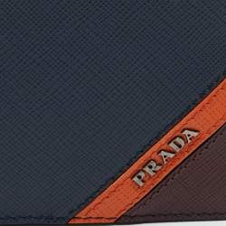 Prada Navy Blue Leather Logo Bifold Wallet