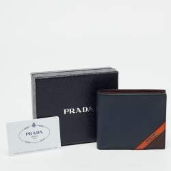Prada Navy Blue Leather Logo Bifold Wallet