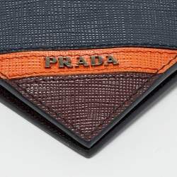 Prada Navy Blue Leather Logo Bifold Wallet
