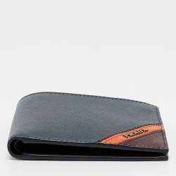 Prada Navy Blue Leather Logo Bifold Wallet