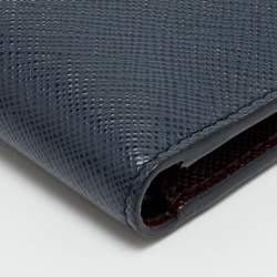 Prada Navy Blue Leather Logo Bifold Wallet
