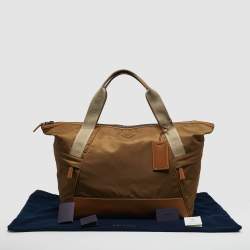 Pre Owned حقيبة برادا دوفل جلد ونايلون مُعاد تدويره بني