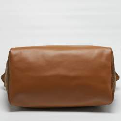 Pre Owned حقيبة برادا دوفل جلد ونايلون مُعاد تدويره بني