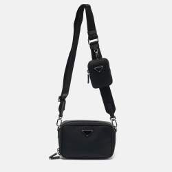 مملوكة مسبقًا Prada Brique Black Re-Nylon and Saffiano Lux Leather Crossbody Bag