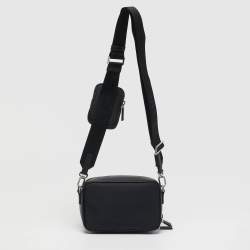 مملوكة مسبقًا Prada Brique Black Re-Nylon and Saffiano Lux Leather Crossbody Bag