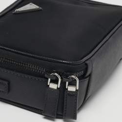 مملوكة مسبقًا Prada Brique Black Re-Nylon and Saffiano Lux Leather Crossbody Bag