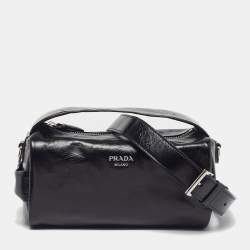 Pre Owned Prada Black Glossy Leather Crossbody Bag