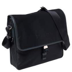 Pre Owned Prada Navy Blue Tessuto Nylon and Saffiano Leather Messenger Bag