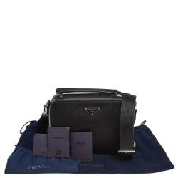 Prada Black Saffiano Leather Brique Messenger Bag