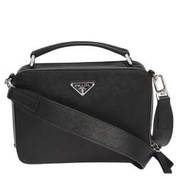 Prada Black Re-Nylon and Saffiano Leather Brique Crossbody Bag Prada