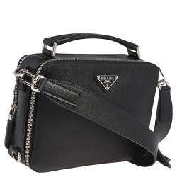 Prada Black Saffiano Leather Brique Messenger Bag