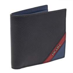Prada Tricolor Saffiano Stripe Leather Logo Bifold Wallet