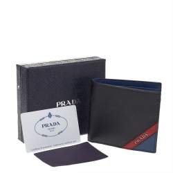 Prada Tricolor Saffiano Stripe Leather Logo Bifold Wallet