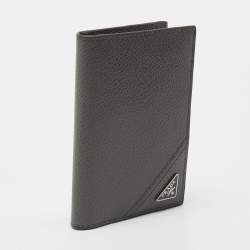 Pre Owned Prada Grey Leather Logo Bifold Card Case
