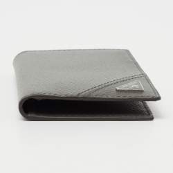 Pre Owned Prada Grey Leather Logo Bifold Card Case