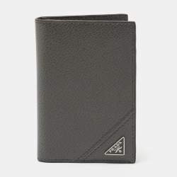 Pre Owned Prada Grey Leather Logo Bifold Card Case