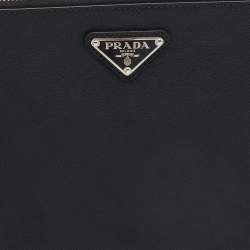 Pre Owned Prada Black Saffiano Lux Leather Zip Slim Pouch