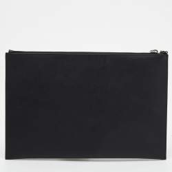 Pre Owned Prada Black Saffiano Lux Leather Zip Slim Pouch
