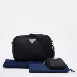 Prada Black Re-Nylon and Saffiano Leather Brique Crossbody Bag