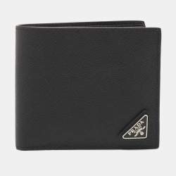 Pre Owned Prada Black Saffiano Metal Leather Triangle Logo Bifold Wallet