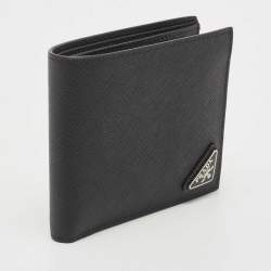 Pre Owned Prada Black Saffiano Metal Leather Triangle Logo Bifold Wallet