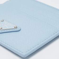 Pre Owned Prada Blue Saffiano Metal Leather Card Holder
