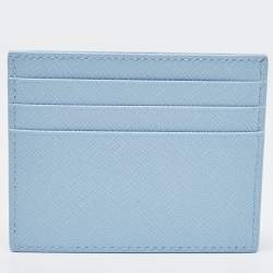 Pre Owned Prada Blue Saffiano Metal Leather Card Holder
